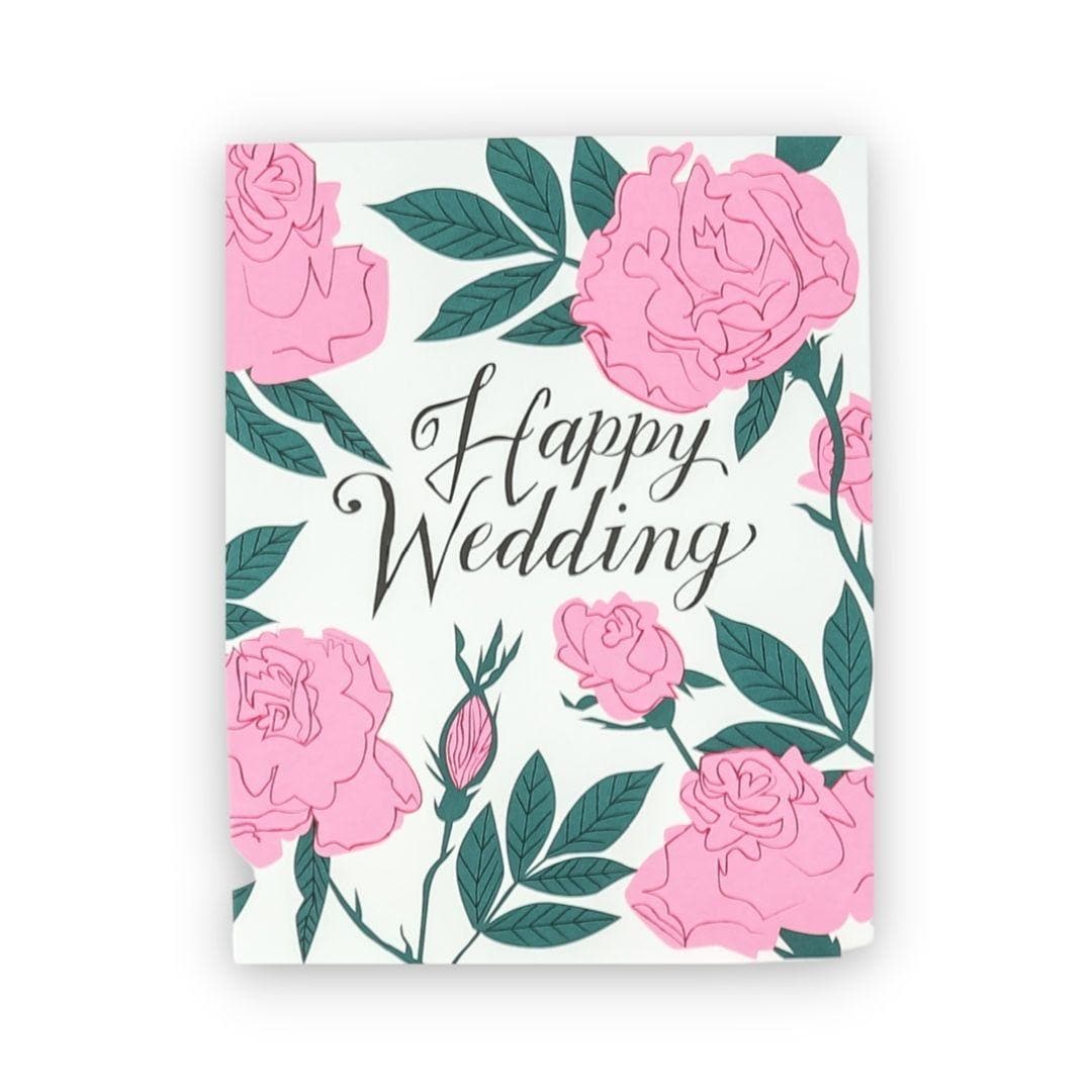 Happy Wedding Roses Card - Green Fresh Florals + Plants