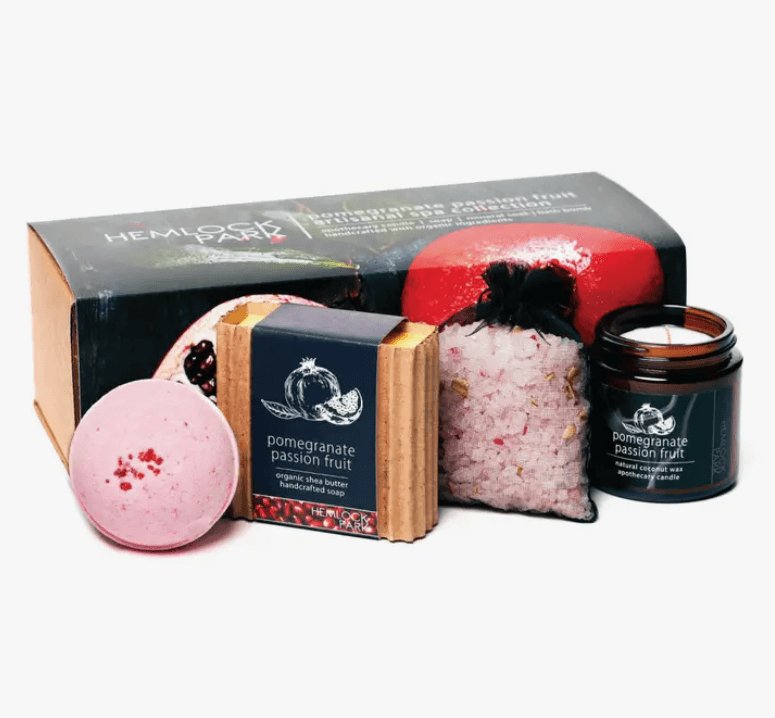 Pomegranate Passion Fruit Artisanal Spa Gift Box - Green Fresh Florals + Plants