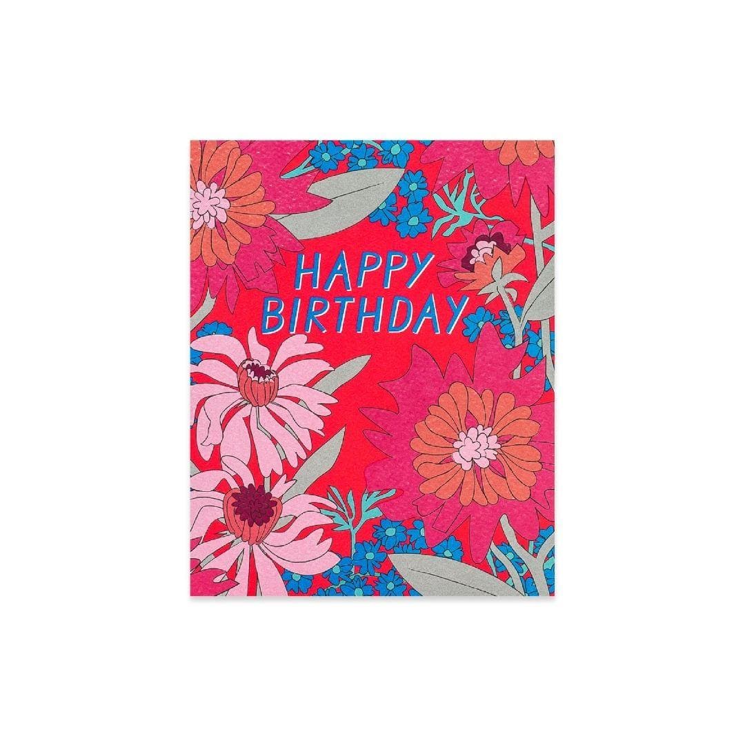 Sixties Floral Birthday Card - Green Fresh Florals + Plants