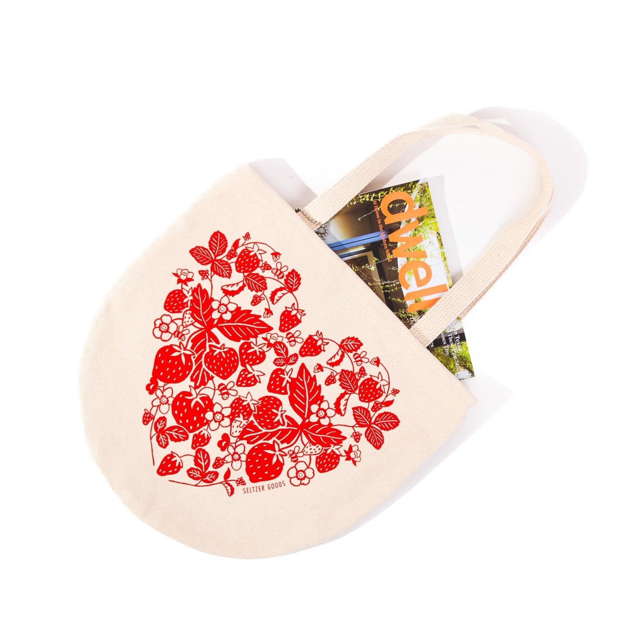 Strawberry Heart Round Canvas Tote - Green Fresh Florals + Plants