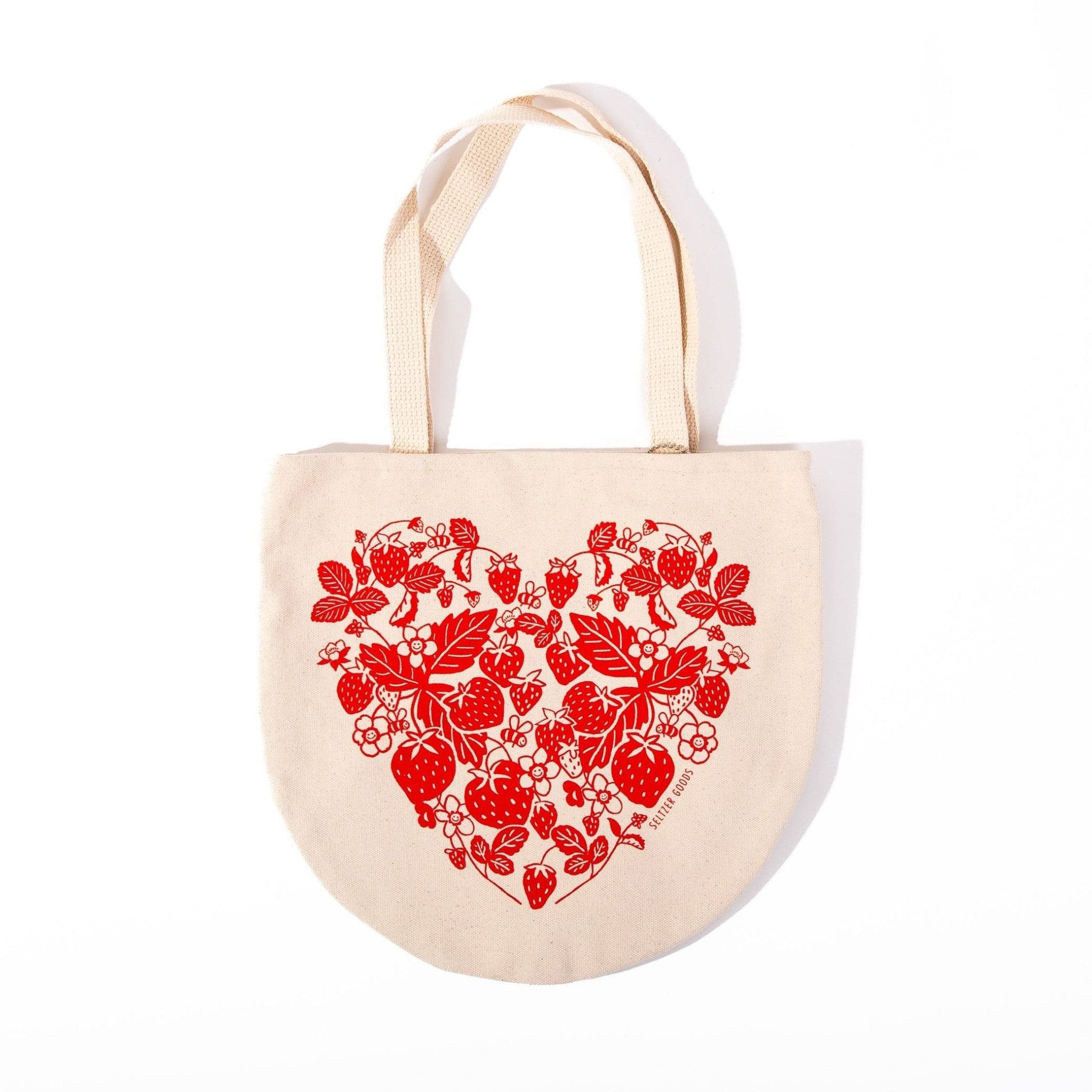 Strawberry Heart Round Canvas Tote - Green Fresh Florals + Plants