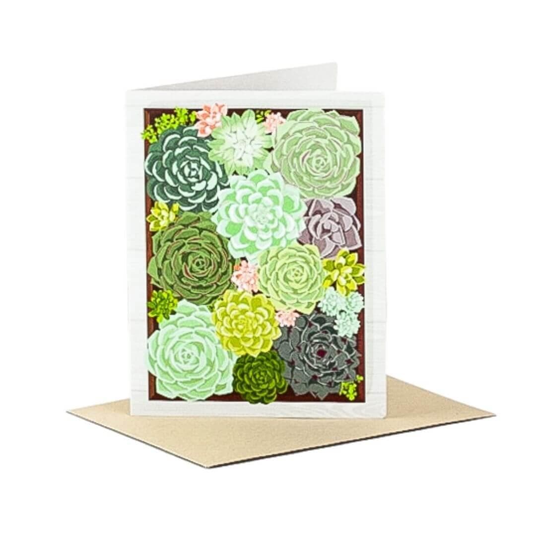 Succulent Garden Greeting Card - Green Fresh Florals + Plants