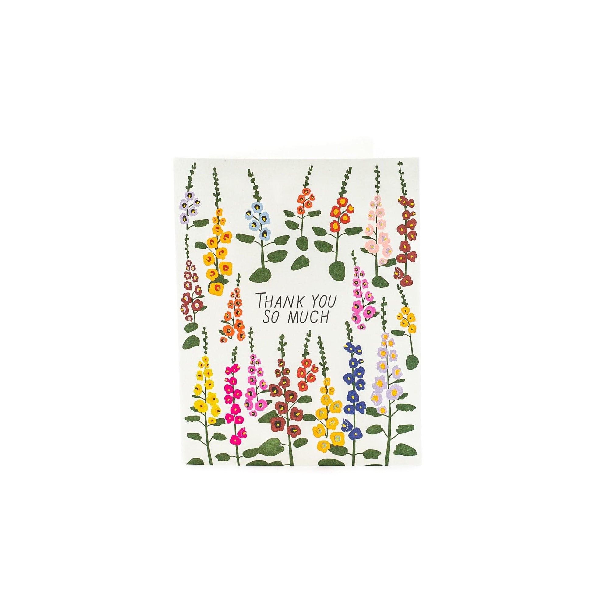 Thank You So Much Hollyhocks Card - Green Fresh Florals + Plants