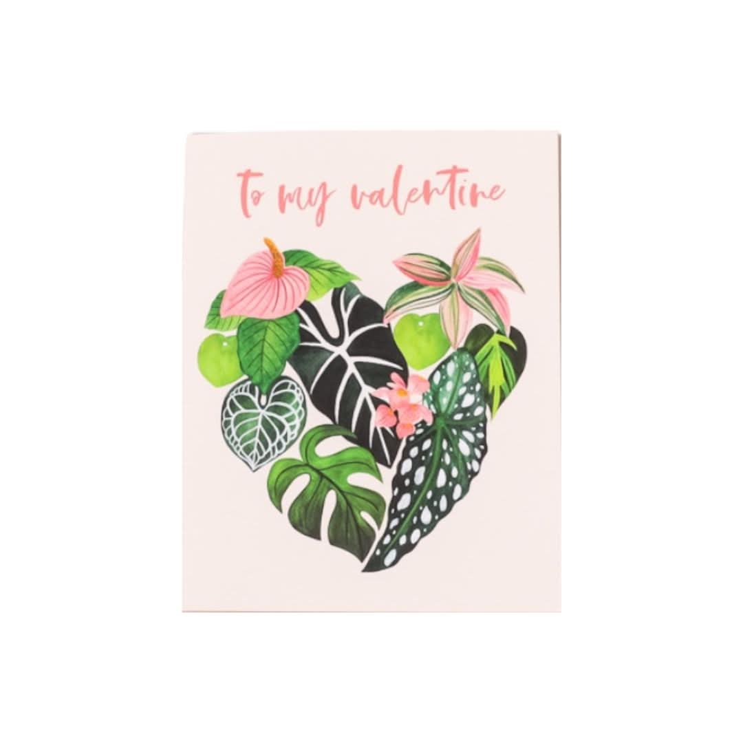 To My Valentine Greeting Card - Green Fresh Florals + Plants