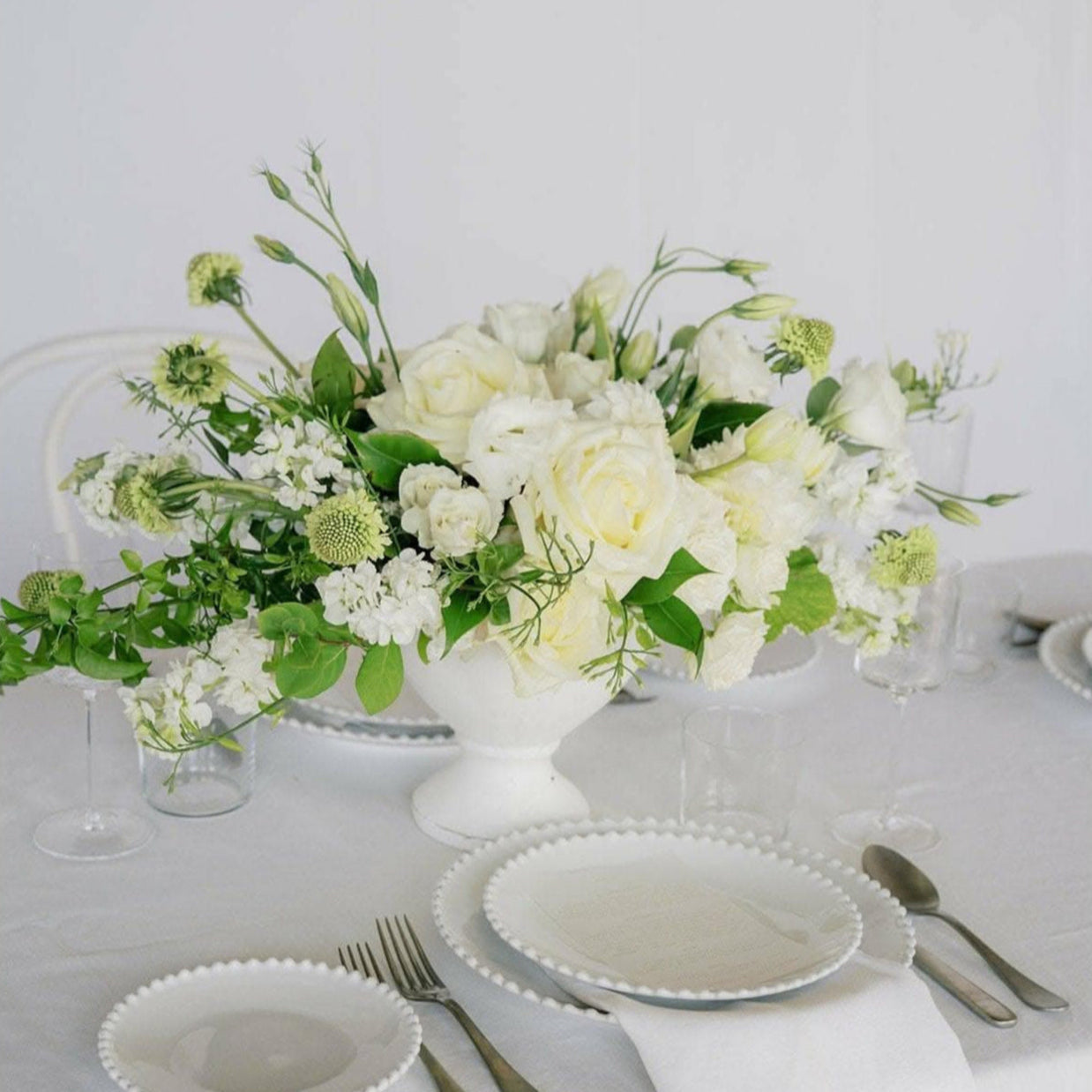 White A la Carte Wedding Centerpiece - Green Fresh Florals + Plants