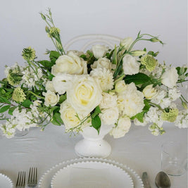 White A la Carte Wedding Centerpiece - Green Fresh Florals + Plants