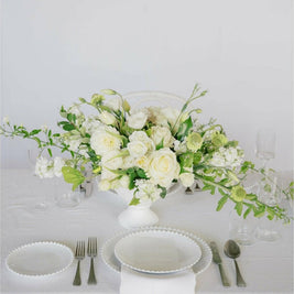 White A la Carte Wedding Centerpiece - Green Fresh Florals + Plants
