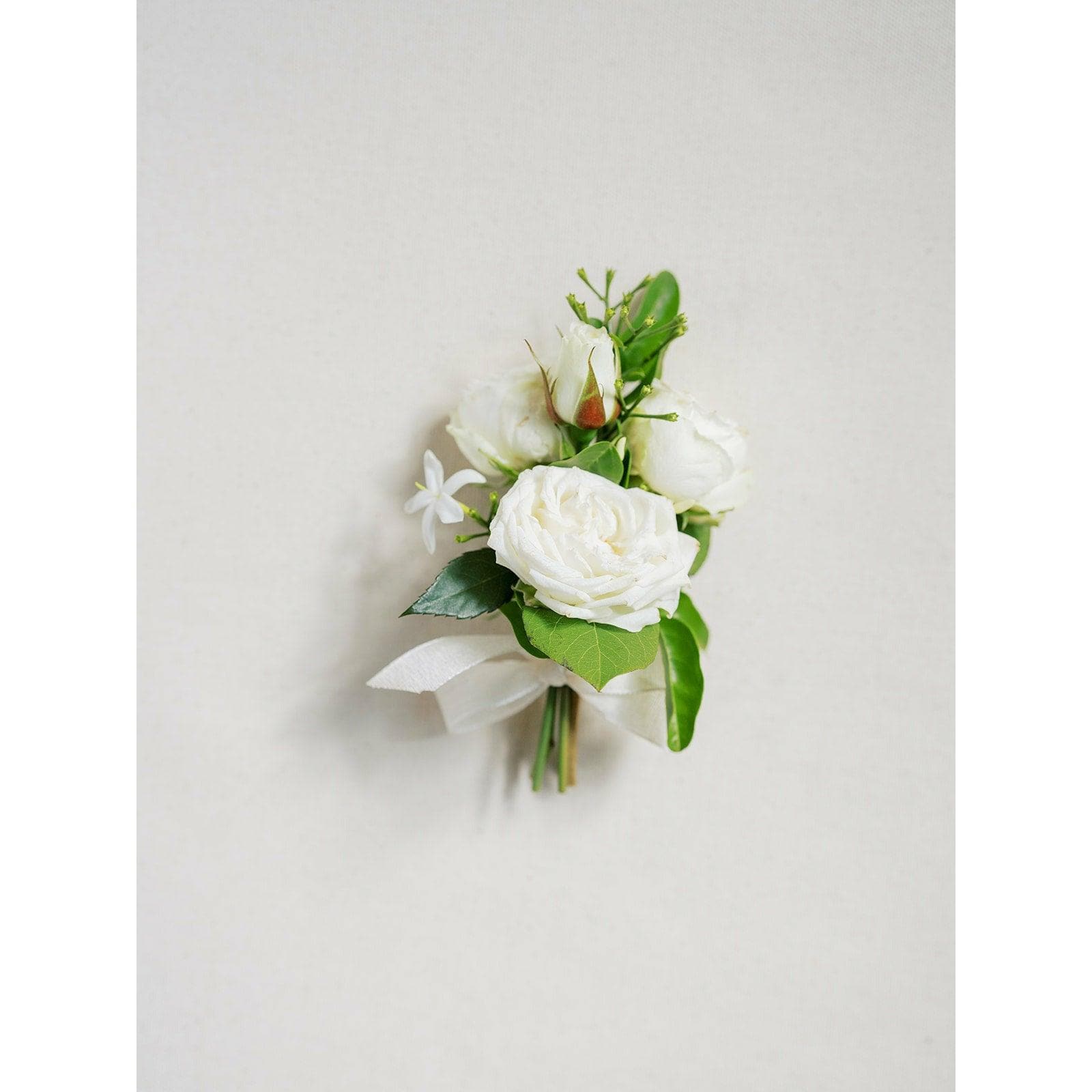 White A la Carte Wedding Corsage - Green Fresh Florals + Plants